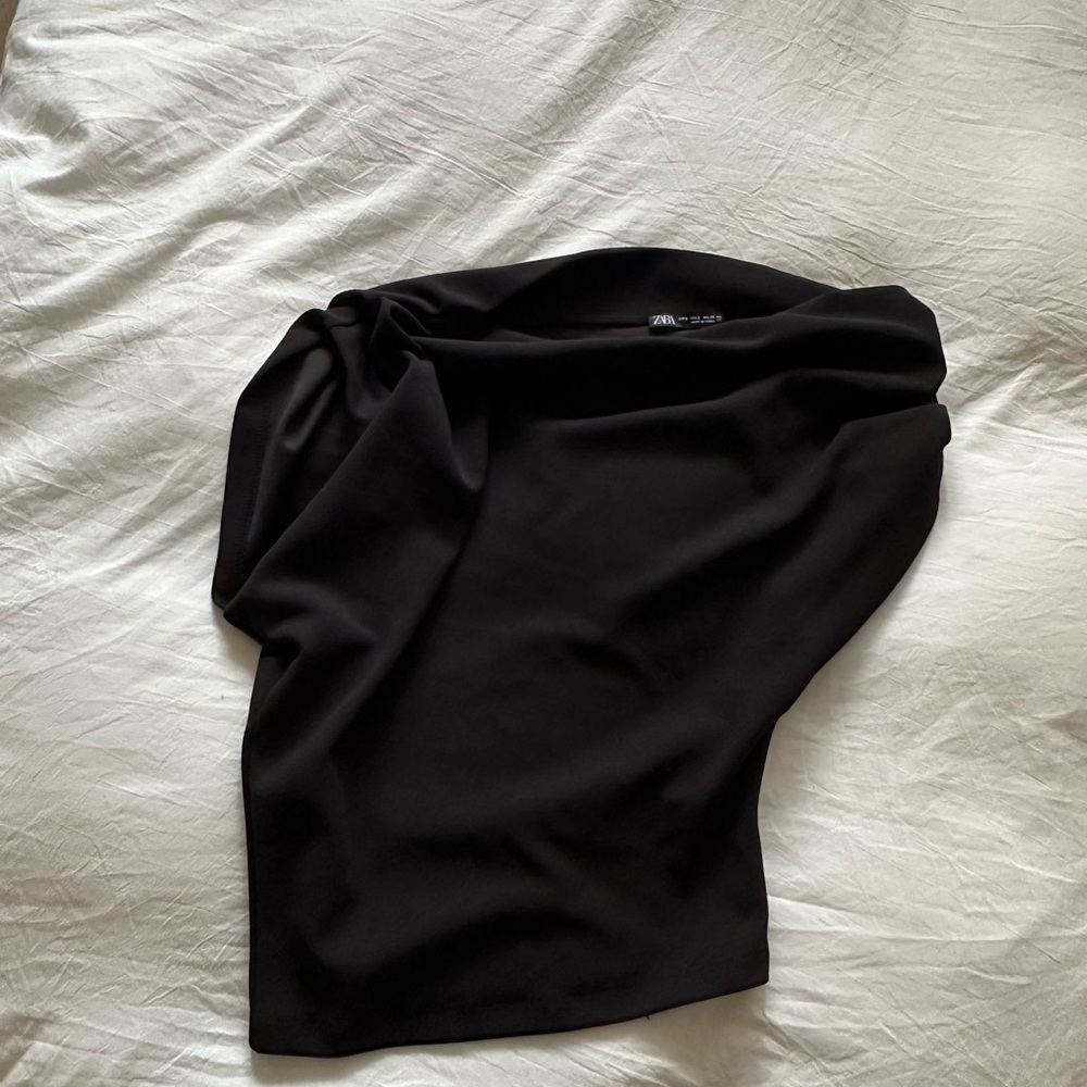 Zara Elegant Black One Shoulder Cowl Blouse (Small)